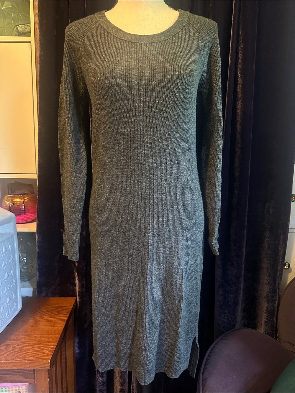 Madewell Ribbed Knit Long Sleeve Wool Blend Sweater Dress - Gray SzXXS